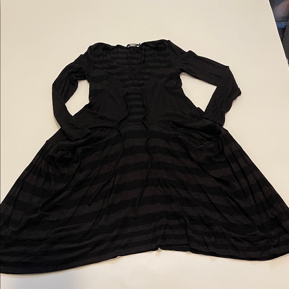 Lauren Vidal Chic Black Striped Long Sleeve Dress